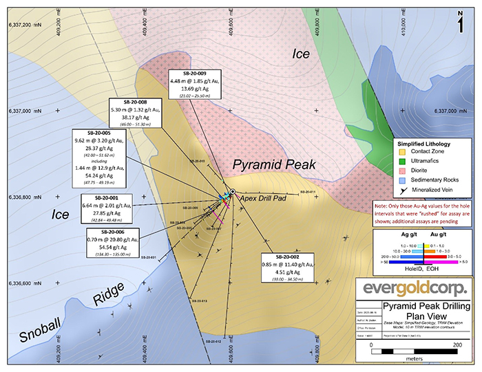 Figure 1: Snoball / Pyramid Peak Phase 1 Drilling Plan View on Geology